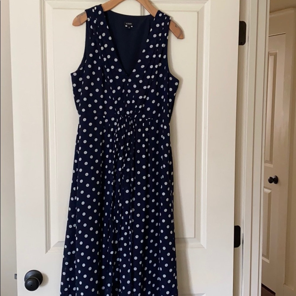 JCrew Lightweight lined polka dot flowy lady dress
